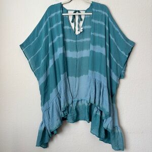Umgee Boho Tie Dye Print Open Front Ruffle Hem Lightweight Kimono M/L